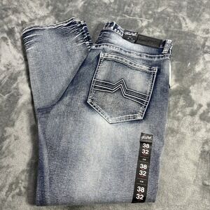 True Luck Mens Stretch Slim Fit Jeans Sz 38 x 32 Whiskering Big Stitch Blue NEW